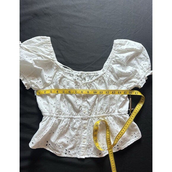 American Eagle Womens Small Eyelet Empire‎ Waist Puff Sleeve Crop White Top - Picture 4 of 7